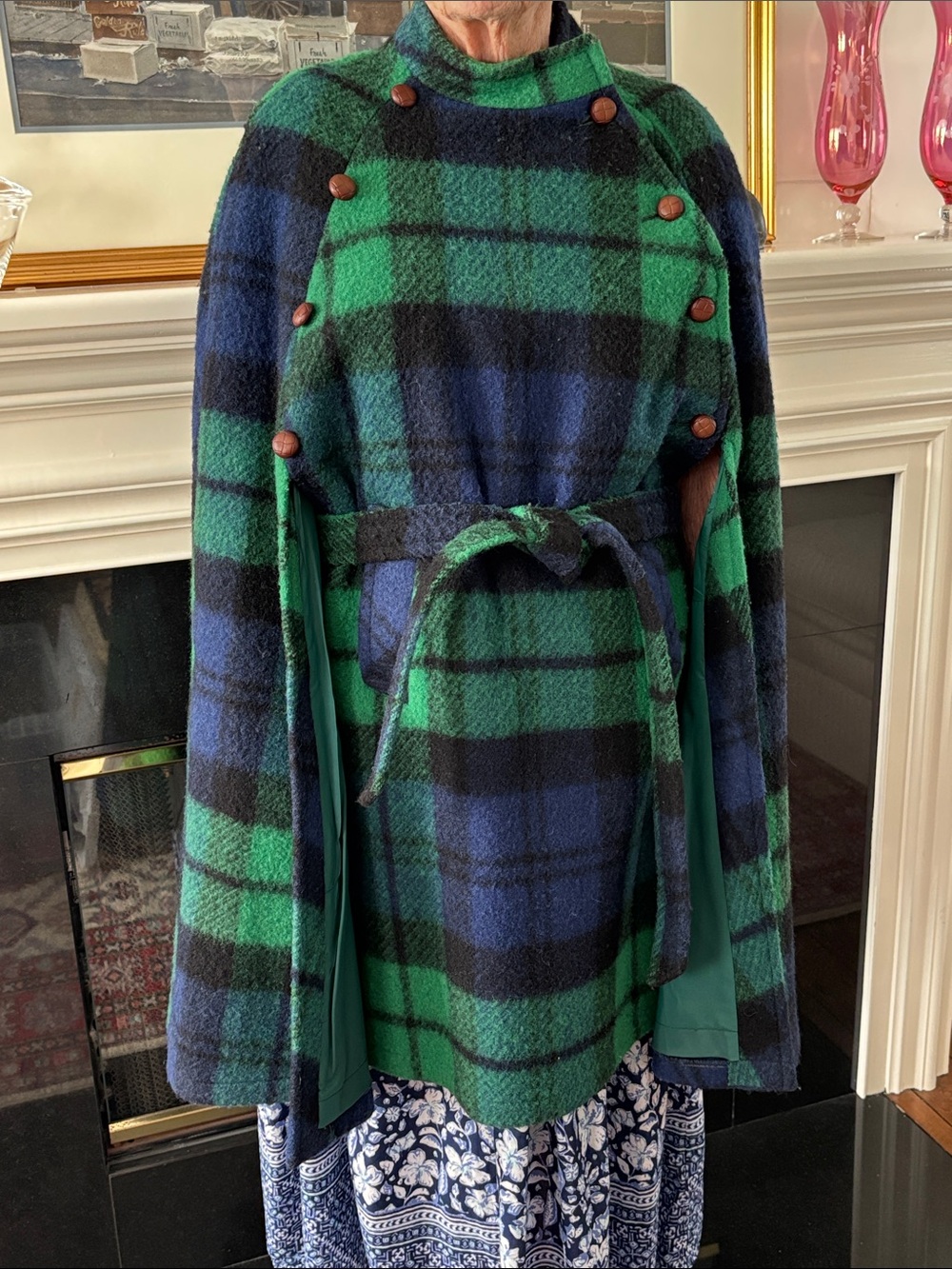 Vintage Moriarty Textiles Tartan Plaid Belted Wool Cape Coat Size M